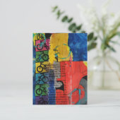 Bicycles and Trucks mixed media collage Briefkaart (Staand voorkant)