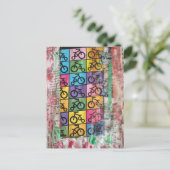 Bicycles colorful mixed media collage briefkaart (Staand voorkant)