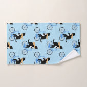 Bicyclette à équitation de chats amusant Bleu pers (Serviette à main)