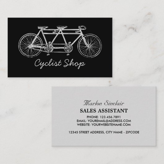 Bicyclette en tandem, Vélo, Carte de visite cyclis (Devant / Derrière)