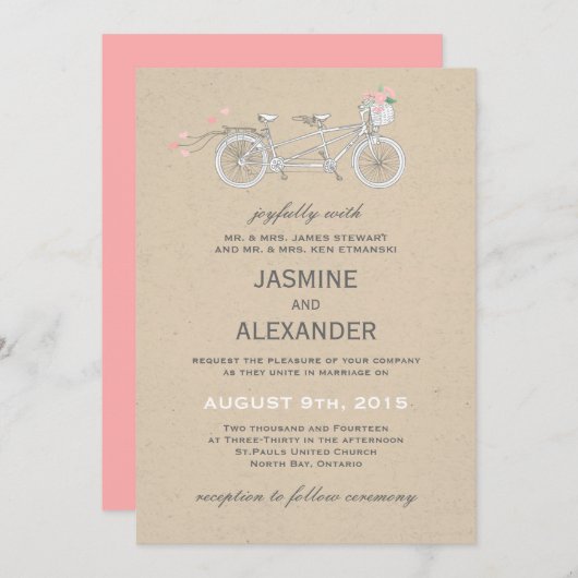 Bicyclette en tandem Whimsical - Faire-part de mar (Devant / Derrière)