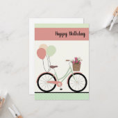 Bicyclette mignonne et ballons Bonne carte d'anniv (Devant/Arrière en situation)