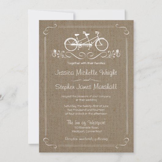 Bicyclette pour deux invitations à un mariage de B (Devant)