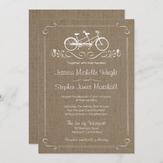 Bicyclette pour deux invitations à un mariage de B (Devant / Derrière)