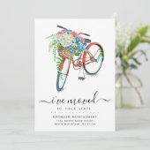 Bicyclette rouge Floral Panier Moving Faire-part (Debout devant)