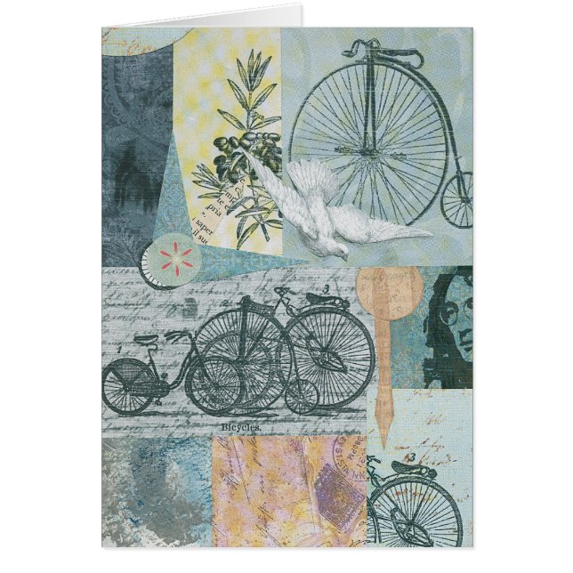 Bicyclettes et carte d'art de collage de paix (Devant)