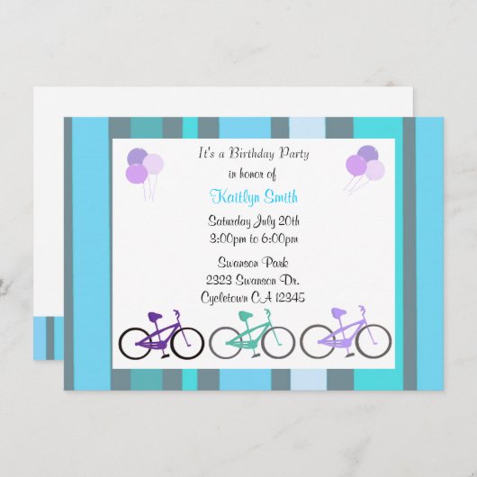 Bicyclettes mignonnes Invitation de fête d'anniver (Devant / Derrière)