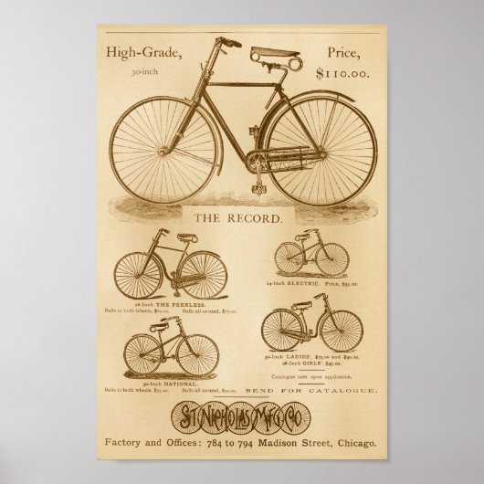Bicyclettes vintages sans perruque et affiche d'ar (Devant)