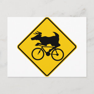 Bicycling Deer Crossing Highway Sign Briefkaart