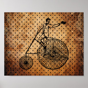 Bicyclist Brown Dot Background Poster