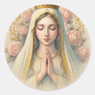 Bid de Rozenkrans - Onze Lieve Vrouw van Fatima De Ronde Sticker