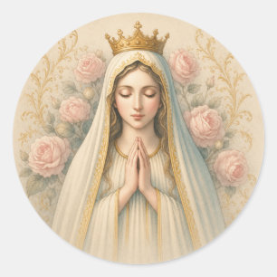 Bid het rozenhoedje – Onze Lieve Vrouw van Fatima Ronde Sticker