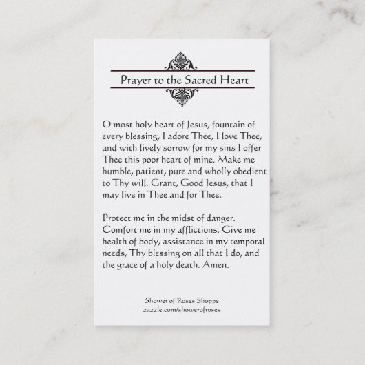 Bid tot het heilige hart van Jezus Heilige Kaart Visitekaartje (Achterkant)
