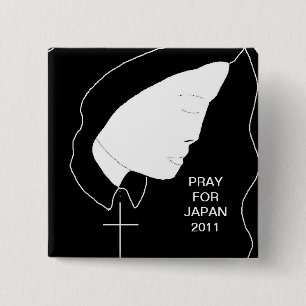 BID VOOR JAPAN 2011 VIERKANTE BUTTON 5,1 CM