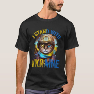 Bid voor steun Oekraïense kat soldaat Sta met  T-shirt