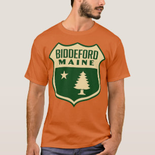 Biddeford Maine Retro Pine Tree Shield Tan T-shirt