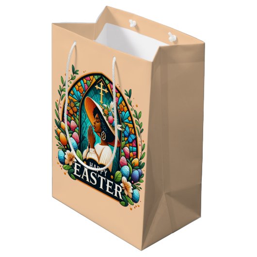 Bidden Afro-Amerikaanse vrouw religieuze Pasen Medium Cadeauzakje (Achterkant Gekanteld)