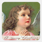 Bidden Engel met Kerstmis Banner Vierkante Sticker (Voorkant)