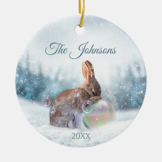 Bidden Konijntje Kerst Religieus Ornament (Voorkant)