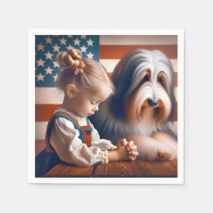 Bidden meisje met Bearded Collie Servet