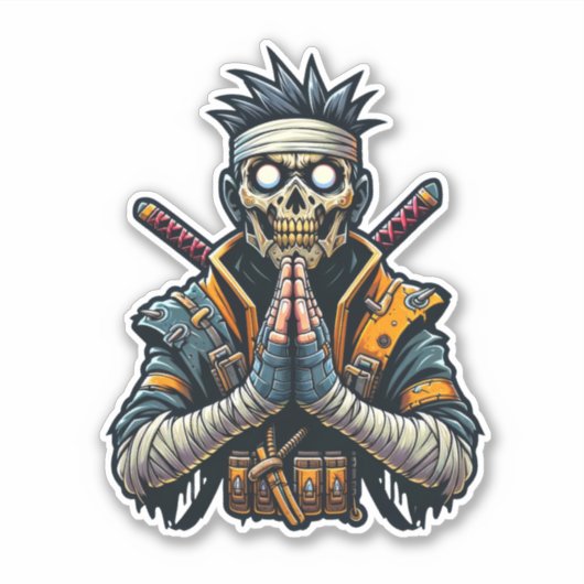 Bidden Ninja Zombie Warrior Sticker (Voorkant)