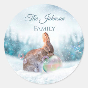 Biddend Konijn Kerst Sticker Zegel