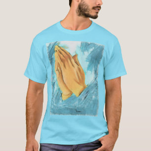 Biddende handen (blauwe achtergrond) t-shirt