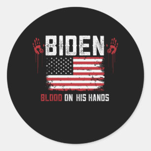 Biden bloed op zijn handen ronde sticker