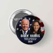 Biden Harris 2020 Patriottische vlag Foto Button (Voorkant /achterkant)