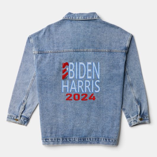 Biden Harris 2024 Verkiezing Blauw Denim Jasje Denim Jacket (Achterkant)