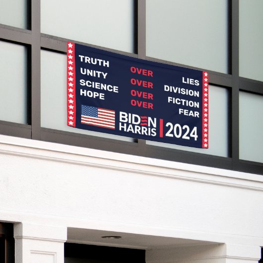 Biden Harris 2024: Waarheid Eenheid Wetenschap Hoo Spandoek (Buitenkant Gebouw)