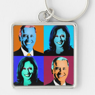 Biden Harris Pop Art (Sinaasappel, Blauw, Paarse,  Sleutelhanger