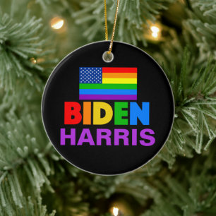 Biden Harris Rainbow Gay Pride Politieke Kerstmis Keramisch Ornament