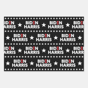 Biden / Harris Stars Pattern Black en White Inpakpapier Vel