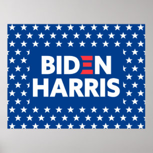 Biden / Harris White Stars Pattern Blue Poster