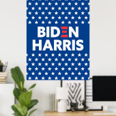 Biden / Harris White Stars Pattern Blue Poster (Thuiskantoor)