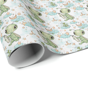 Bidsprinkhaan Baby Pastel Waterverf Patroon Cadeaupapier
