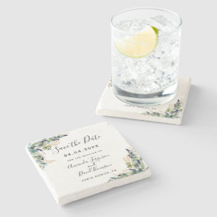 Bieden van eucalyptus greenery Save the Date Stenen Onderzetter