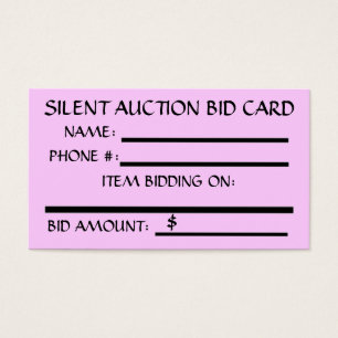 Biedkaart voor Silent Auction Visitekaartje