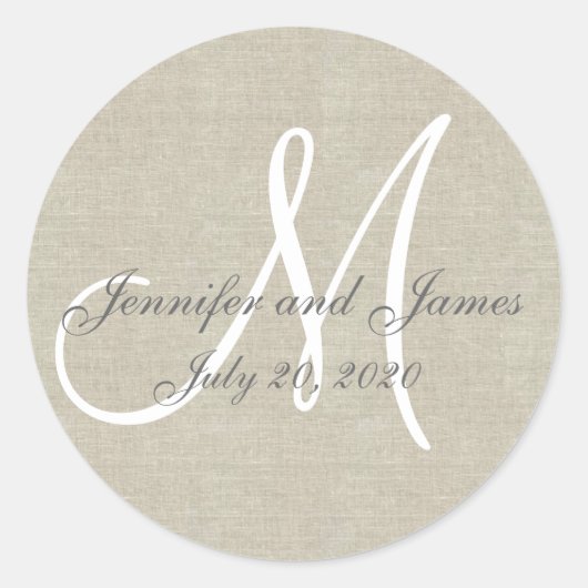 Biege Linen Rustic Wedding Favor Sticker (Devant)