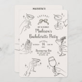Biege Retro Cocktail Party Bachelorette Invitation (Devant / Derrière)