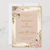 Biege Thema Bloem Bruiloft Uitnodiging Kaart (Voorkant)