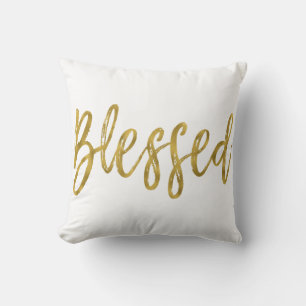 Bienheureux Faux Gold Coussin de typographie