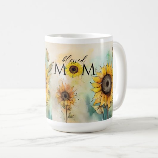 Bienheureux maman Sunflower Mug Cadeau, Mère maman (Devant droit)