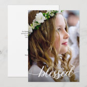 Bienheureux Merci photo de la première sainte comm (Devant / Derrière)