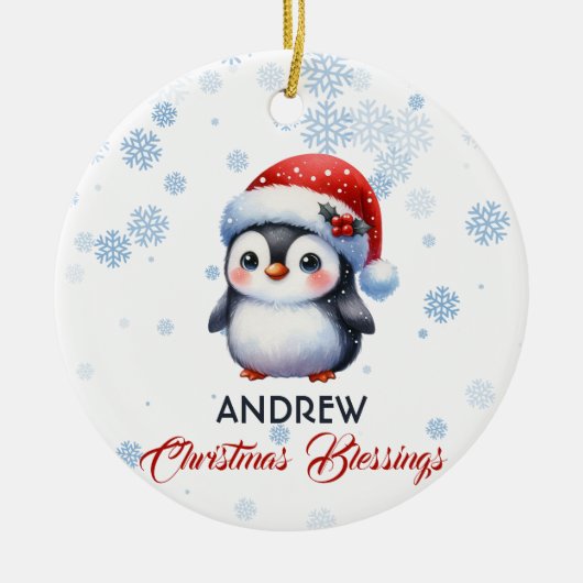 Bienheureux Noël Pingouin mignon Ornement (Devant)