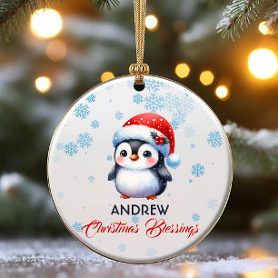 Bienheureux Noël Pingouin mignon Ornement