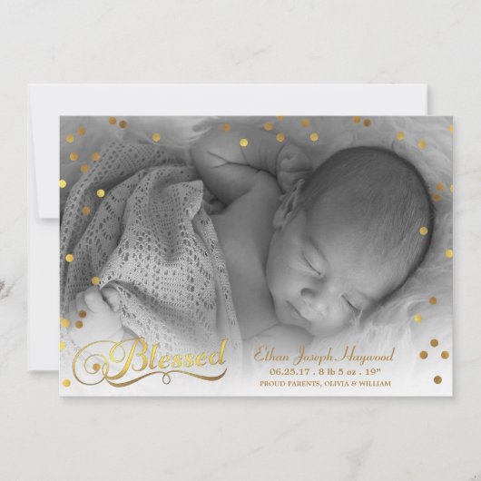 Bienheureux Photo Gold Confetti Faire-part de nais (Devant)
