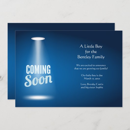 Bientôt Faire-part de grossesse de garçon (Devant / Derrière)