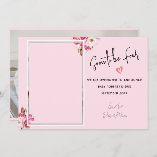 Bientôt quatre 2 Photos Grossesse Faire-part (Devant / Derrière)